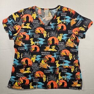 Disney The Lion King Scrub Top Women's V-Neck Short‎ Sleeve Graphic Print size L